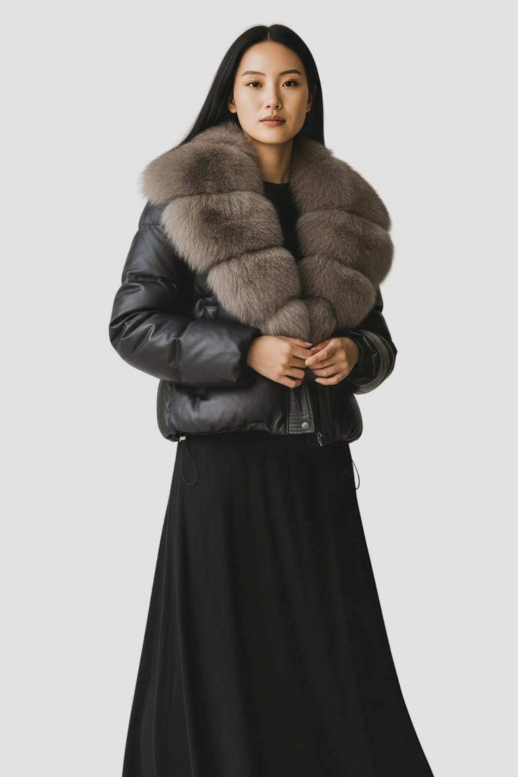 Blouson fourrure femme col gris Héritage fourrure