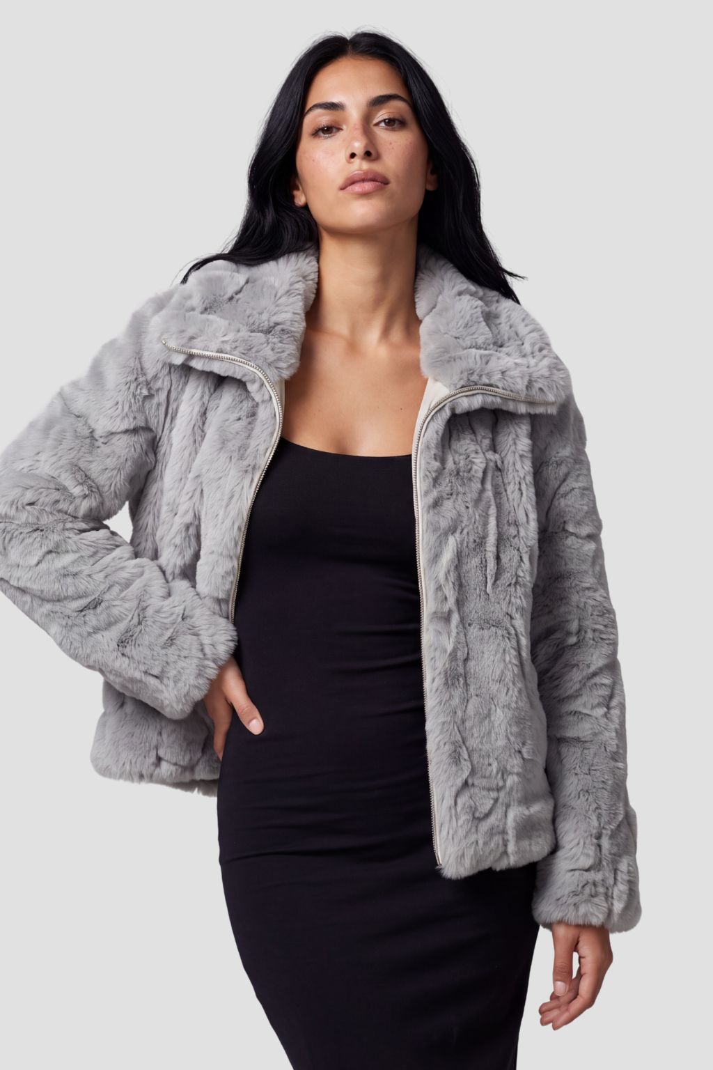 Blouson fourrure femme col gris Héritage fourrure