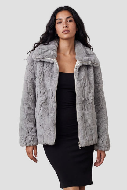 Blouson fourrure femme col gris Héritage fourrure