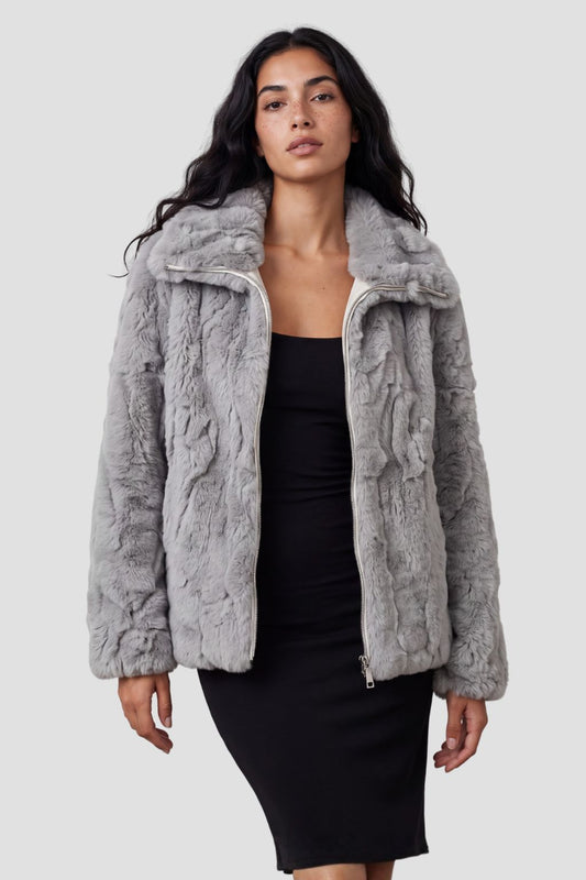 Blouson fourrure femme col gris Héritage fourrure