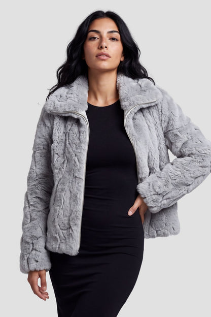 Blouson fourrure femme col gris Héritage fourrure