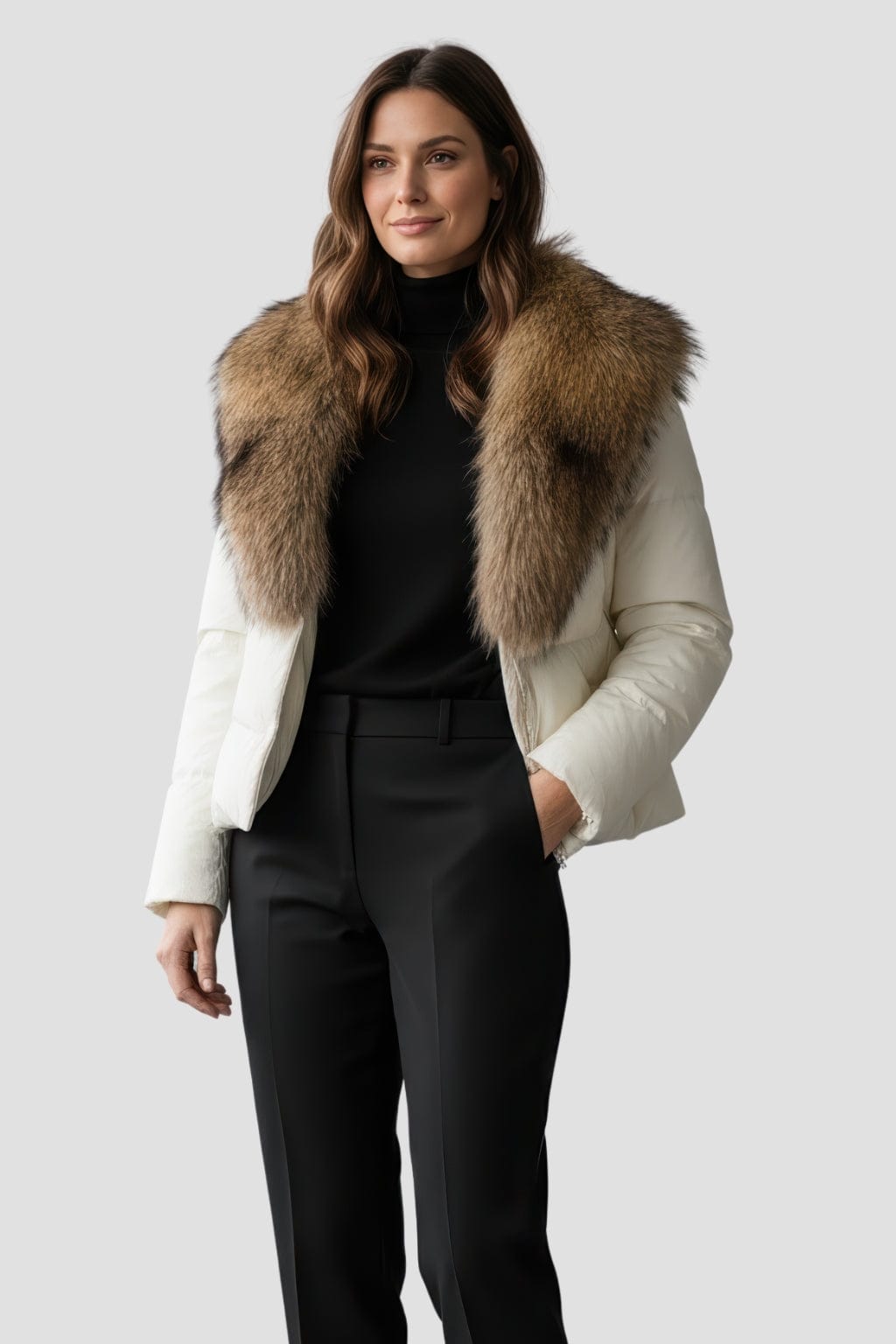 Blouson fourrure femme court beige Héritage fourrure