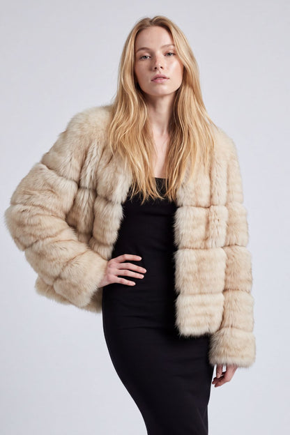 Blouson fourrure femme court beige Héritage fourrure