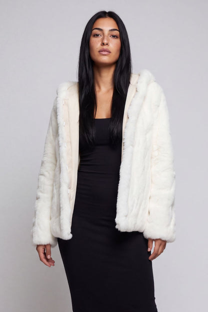 Blouson fourrure femme court blanc Héritage fourrure
