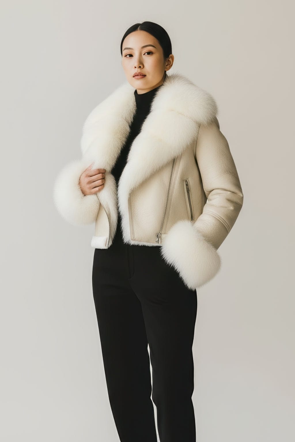 Blouson fourrure femme court crème Héritage fourrure