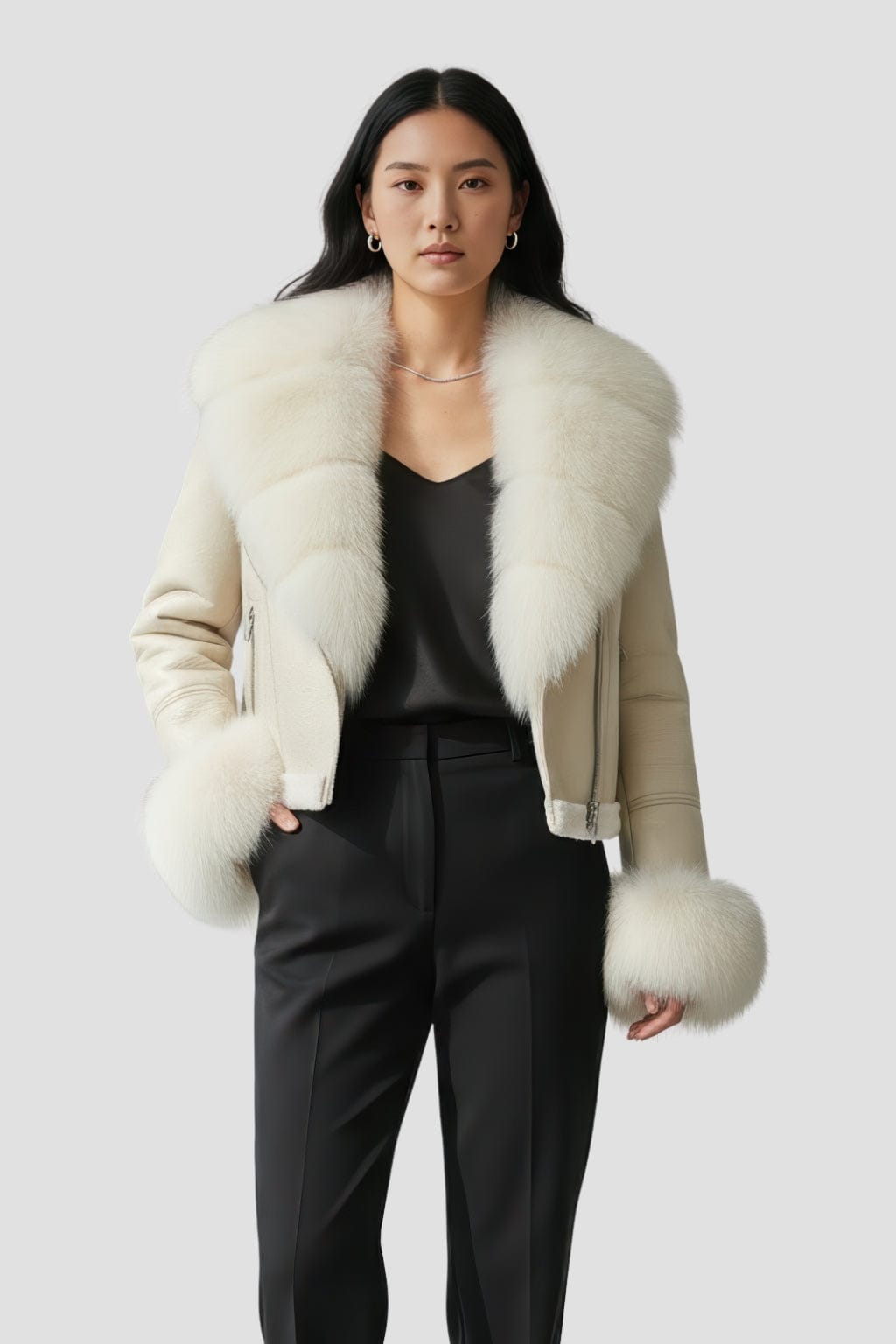 Blouson fourrure femme court crème Héritage fourrure