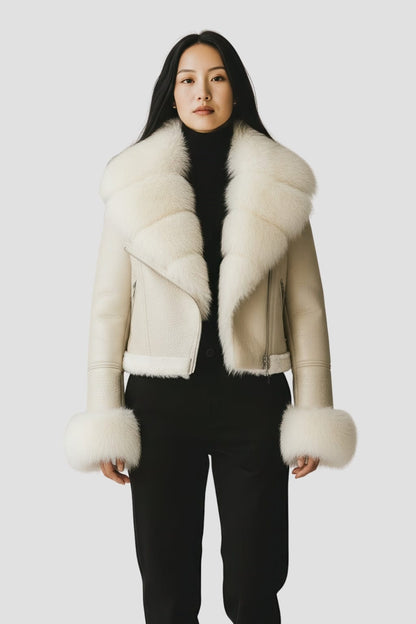 Blouson fourrure femme court crème Héritage fourrure