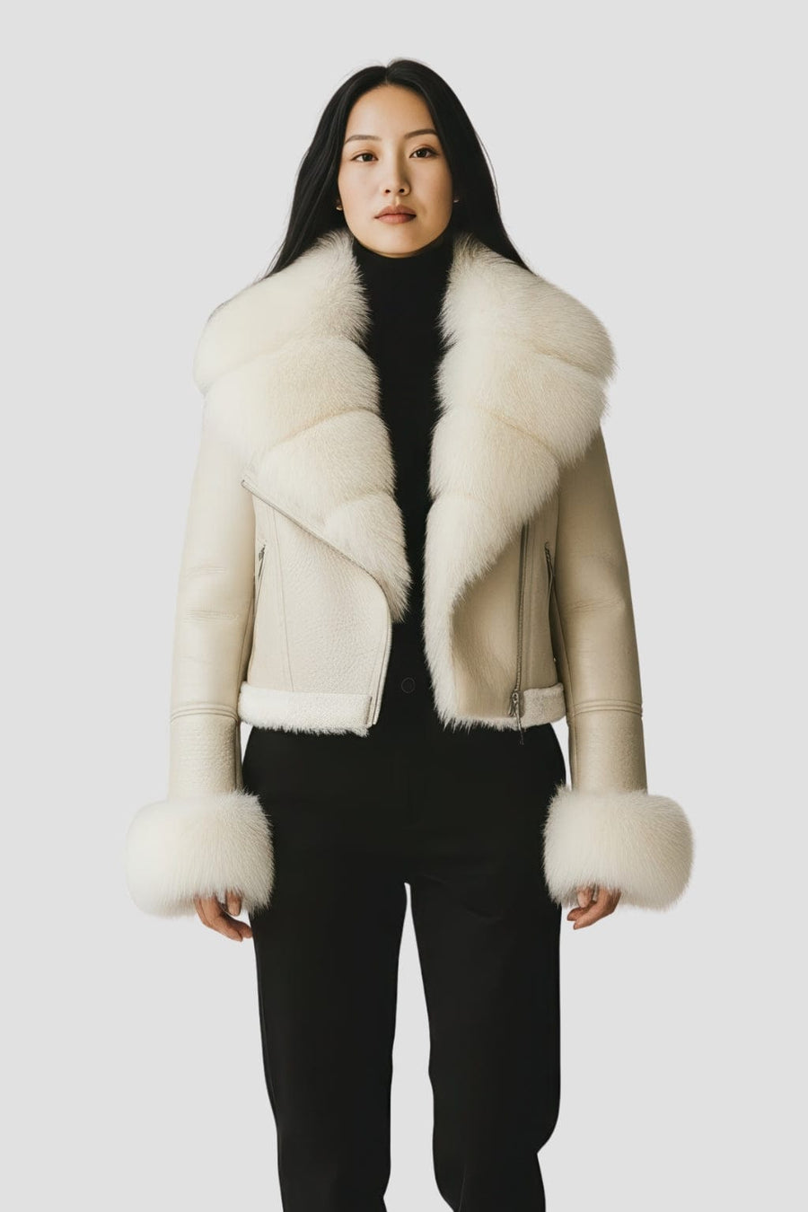 Blouson fourrure femme court crème Héritage fourrure