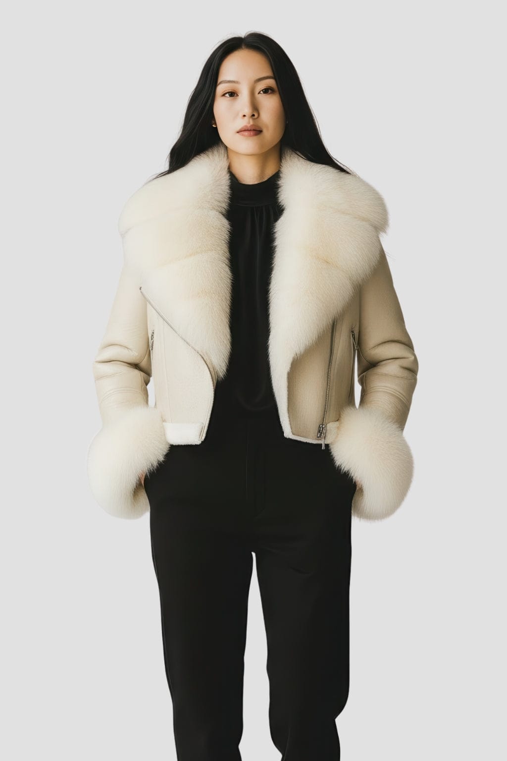 Blouson fourrure femme court crème Héritage fourrure