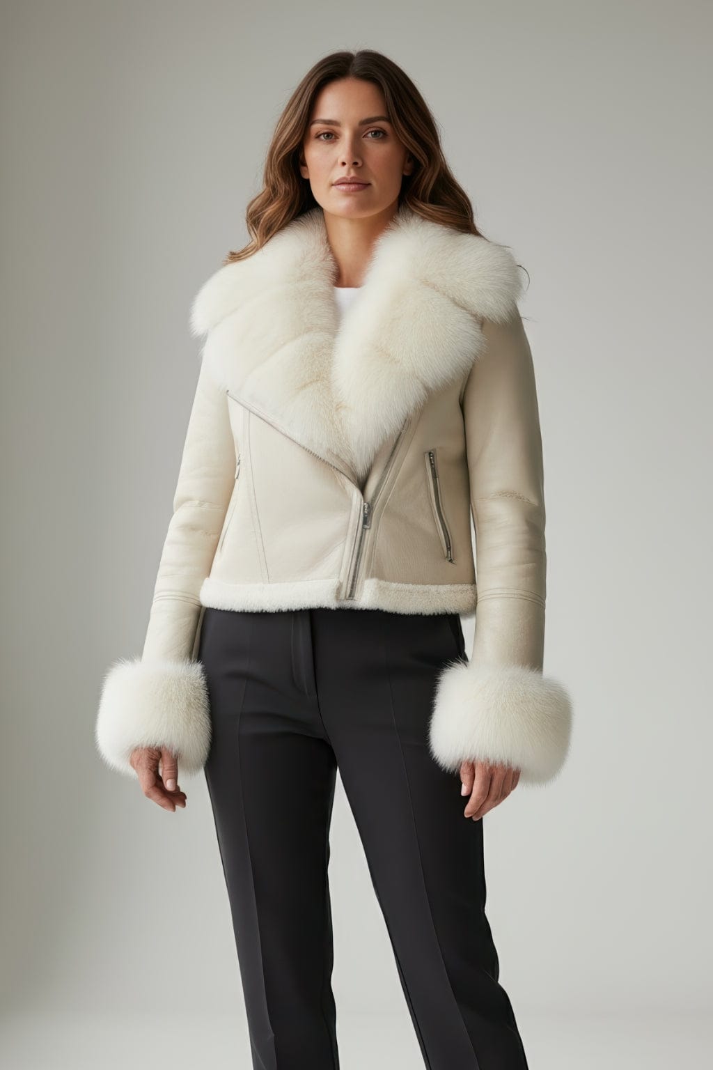 Blouson fourrure femme court crème Héritage fourrure