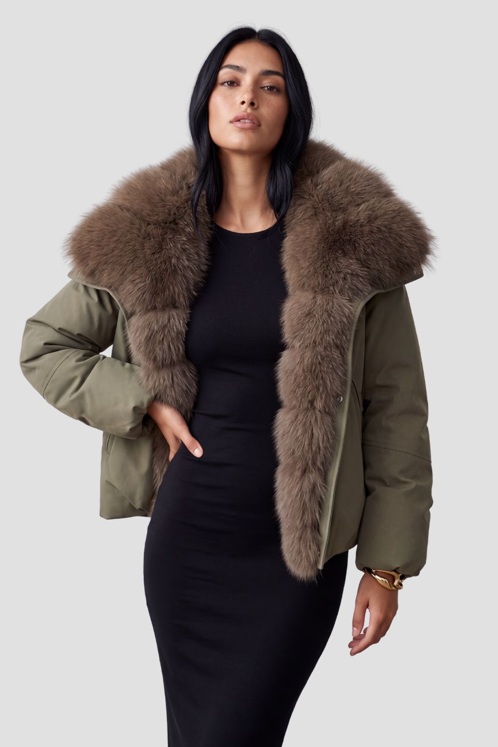 Blouson fourrure femme kaki Héritage fourrure