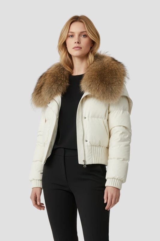 Blouson fourrure femme mi long beige Héritage fourrure