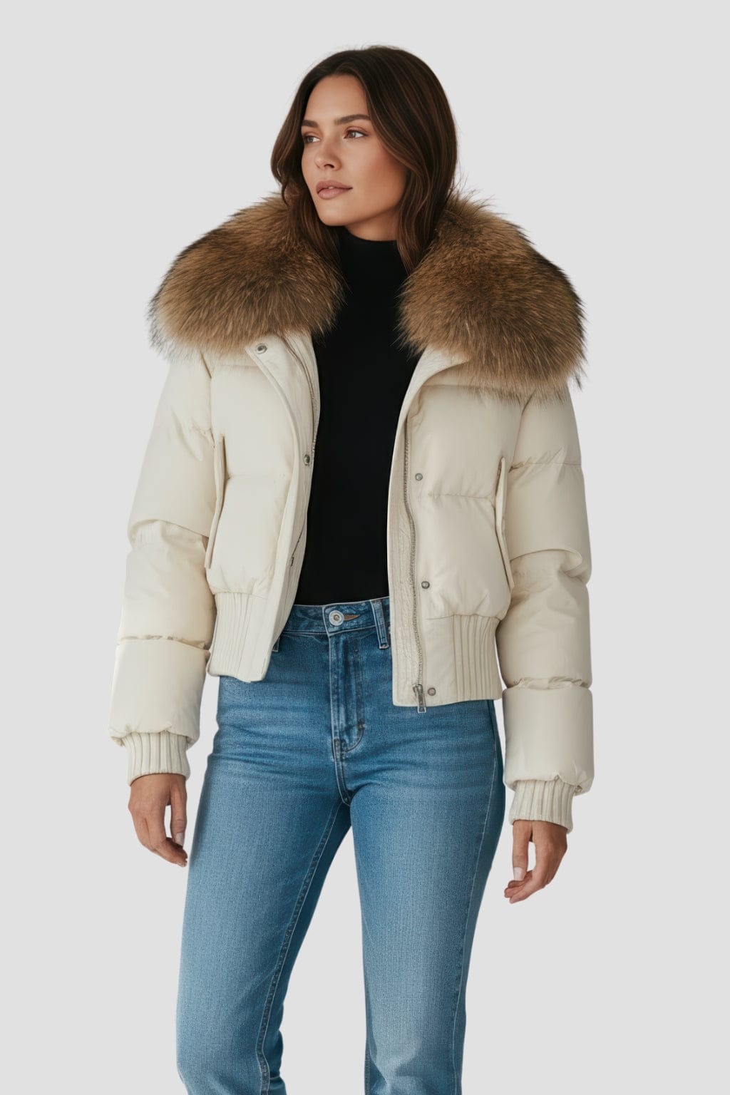 Blouson fourrure femme mi long beige Héritage fourrure