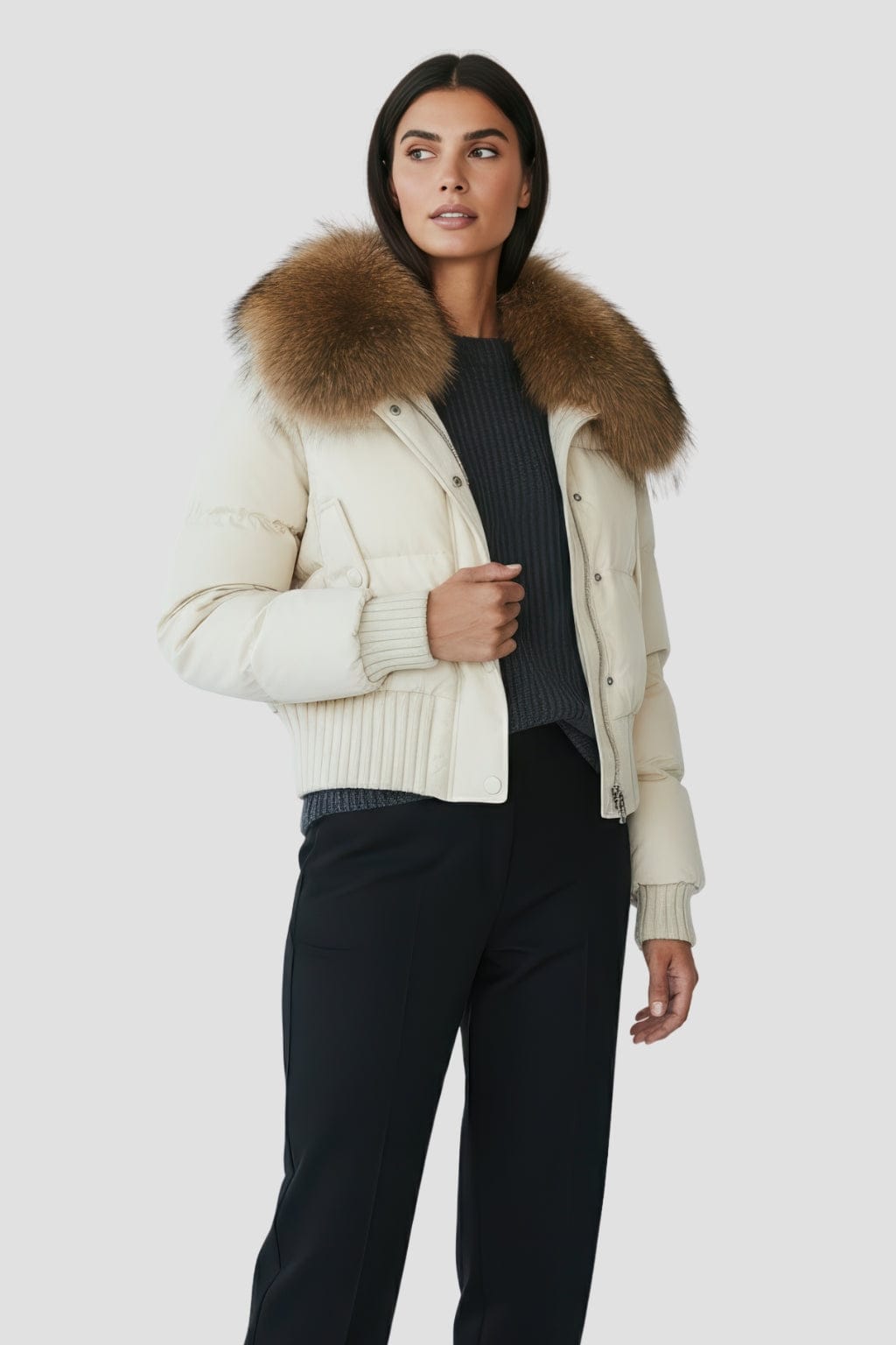 Blouson fourrure femme mi long beige Héritage fourrure