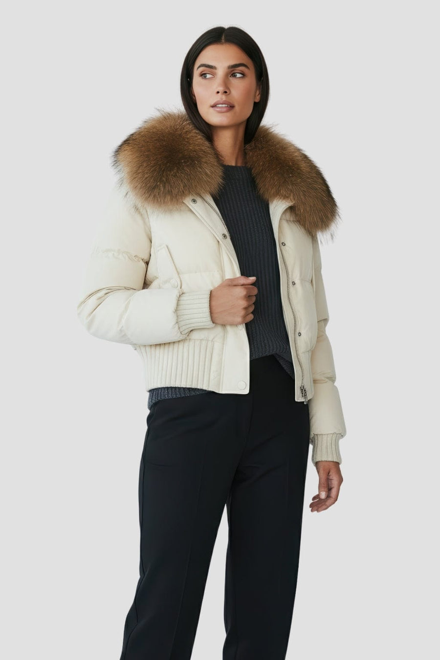 Blouson fourrure femme mi long beige Héritage fourrure