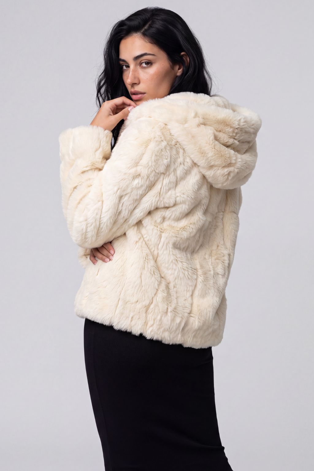 Blouson fourrure femme mi long beige Héritage fourrure