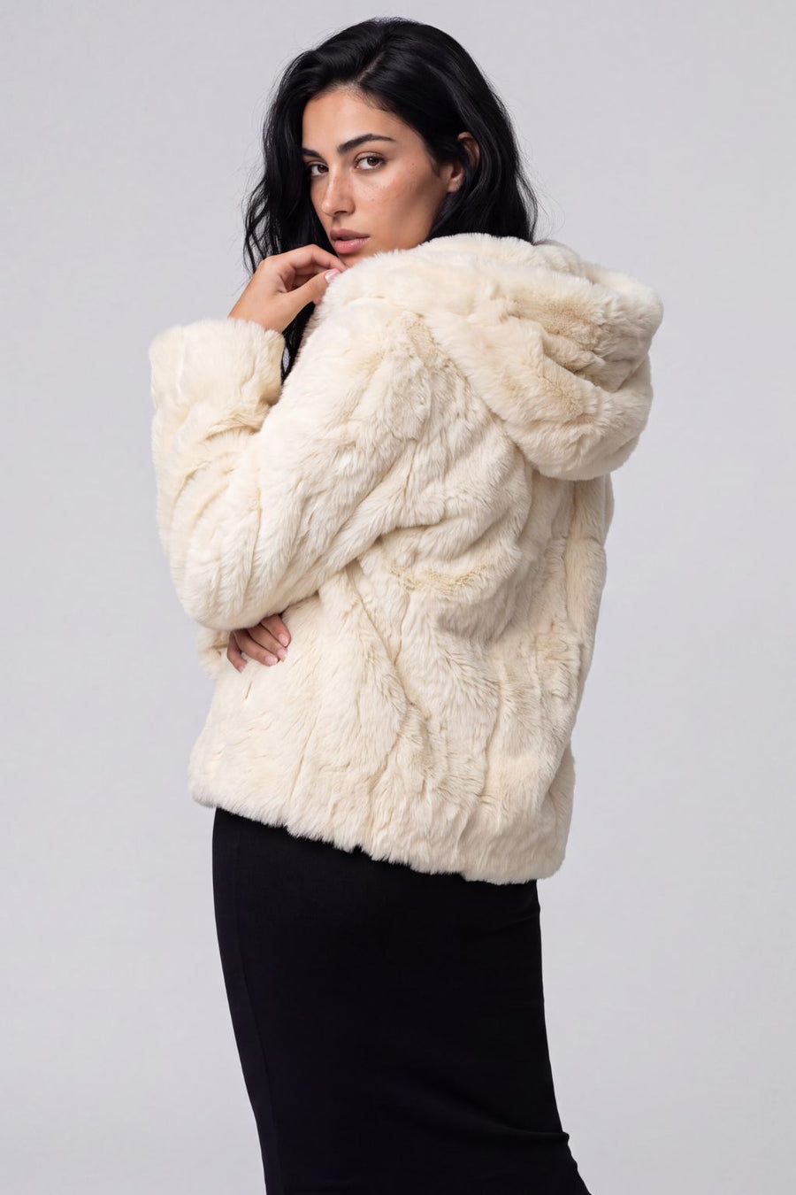 Blouson fourrure femme mi long beige Héritage fourrure