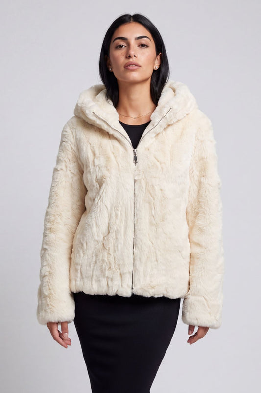 Blouson fourrure femme mi long beige Héritage fourrure