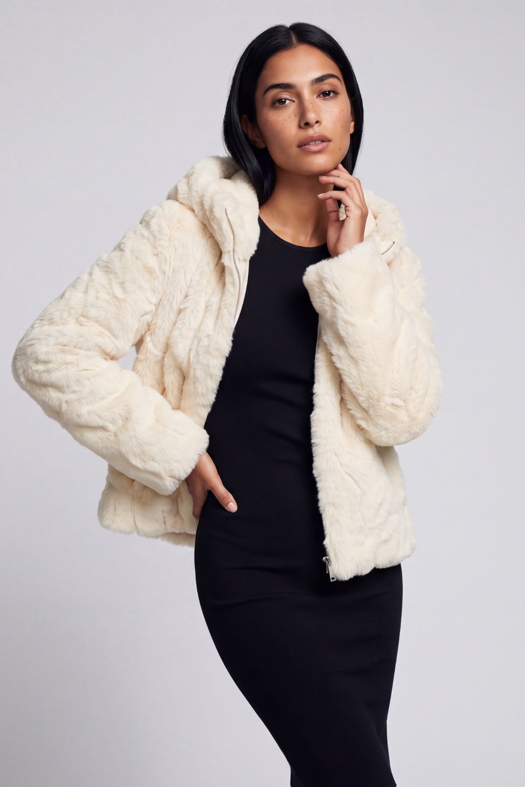 Blouson fourrure femme mi long beige Héritage fourrure