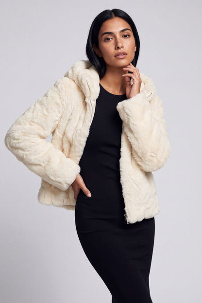 Blouson fourrure femme mi long beige Héritage fourrure