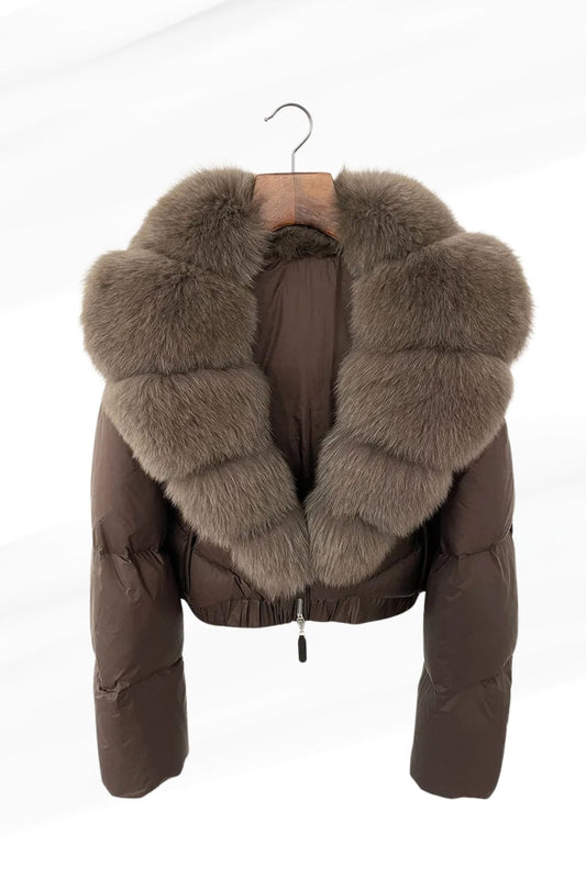Blouson fourrure femme mi long brun Héritage fourrure