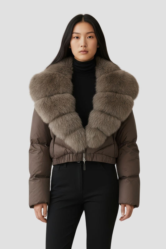 Blouson fourrure femme mi long brun Héritage fourrure