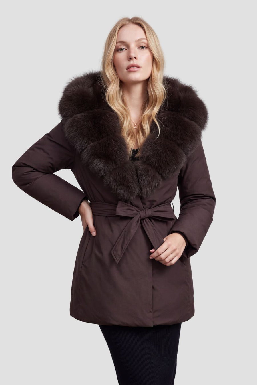 Blouson fourrure femme mi long brun Héritage fourrure
