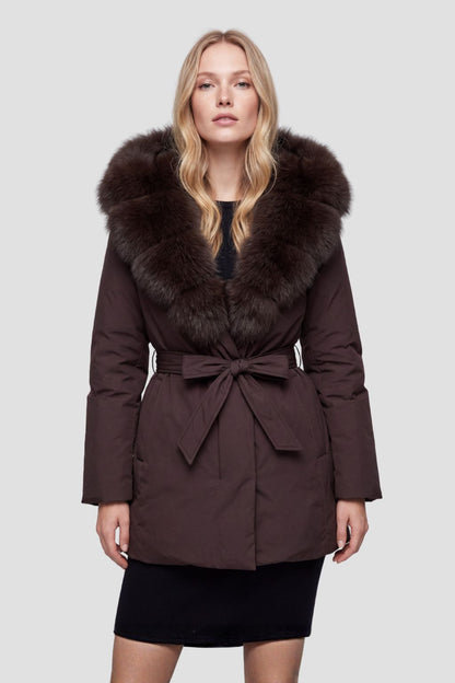Blouson fourrure femme mi long brun Héritage fourrure