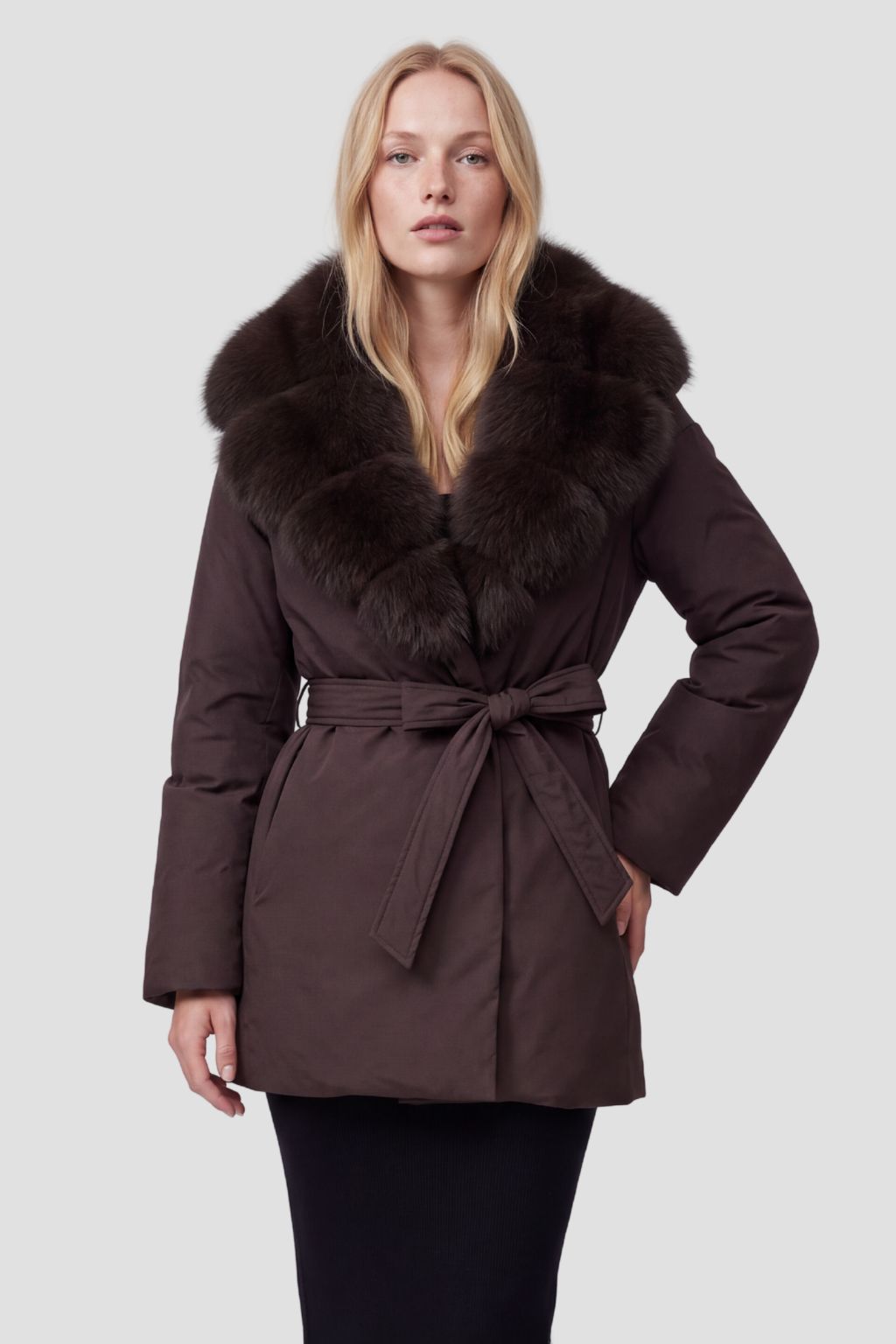 Blouson fourrure femme mi long brun Héritage fourrure