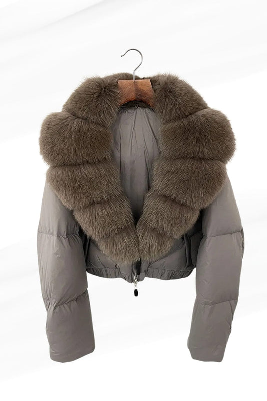Blouson fourrure femme mi long gris Héritage fourrure