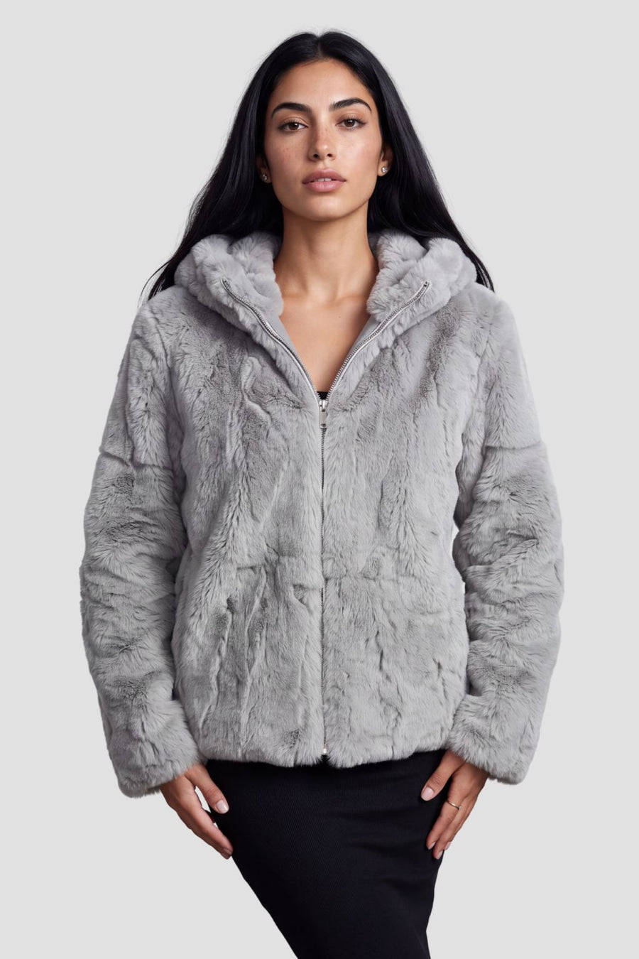 Blouson fourrure femme mi long gris Héritage fourrure