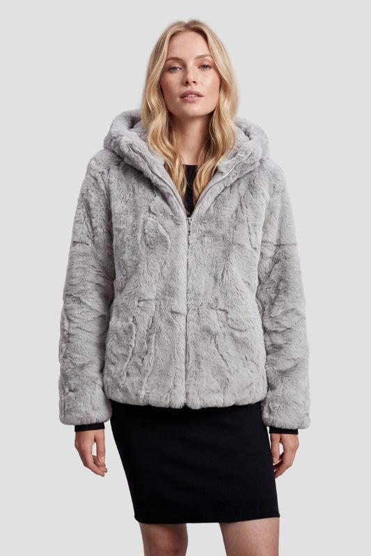 Blouson fourrure femme mi long gris Héritage fourrure