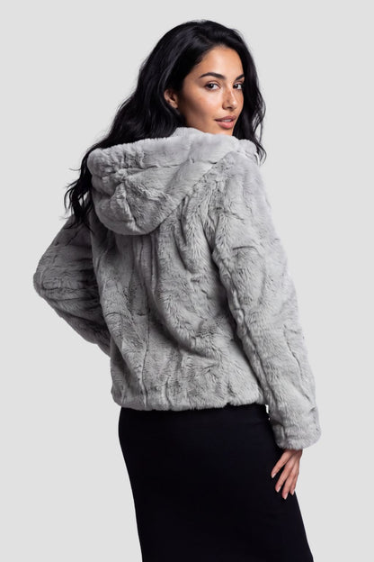 Blouson fourrure femme mi long gris Héritage fourrure