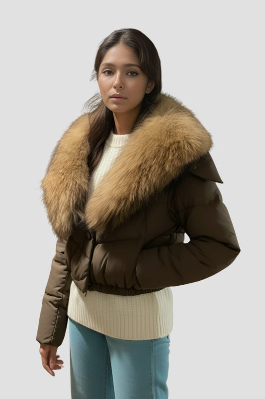 Blouson fourrure femme mi long marron Héritage fourrure