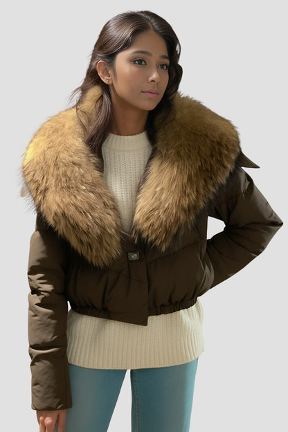 Blouson fourrure femme mi long marron Héritage fourrure