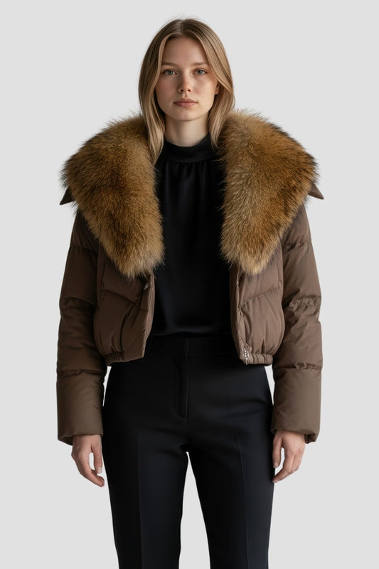 Blouson fourrure femme mi long marron Héritage fourrure