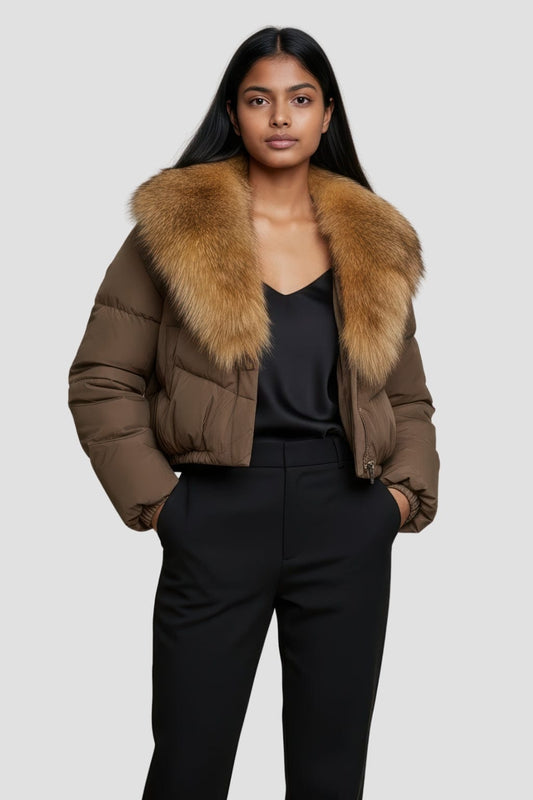 Blouson fourrure femme mi long marron Héritage fourrure