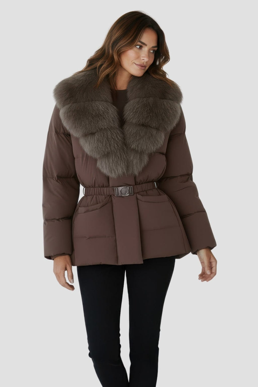 Blouson fourrure femme mi long marron Héritage fourrure