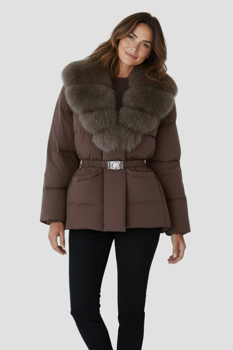 Blouson fourrure femme mi long marron Héritage fourrure