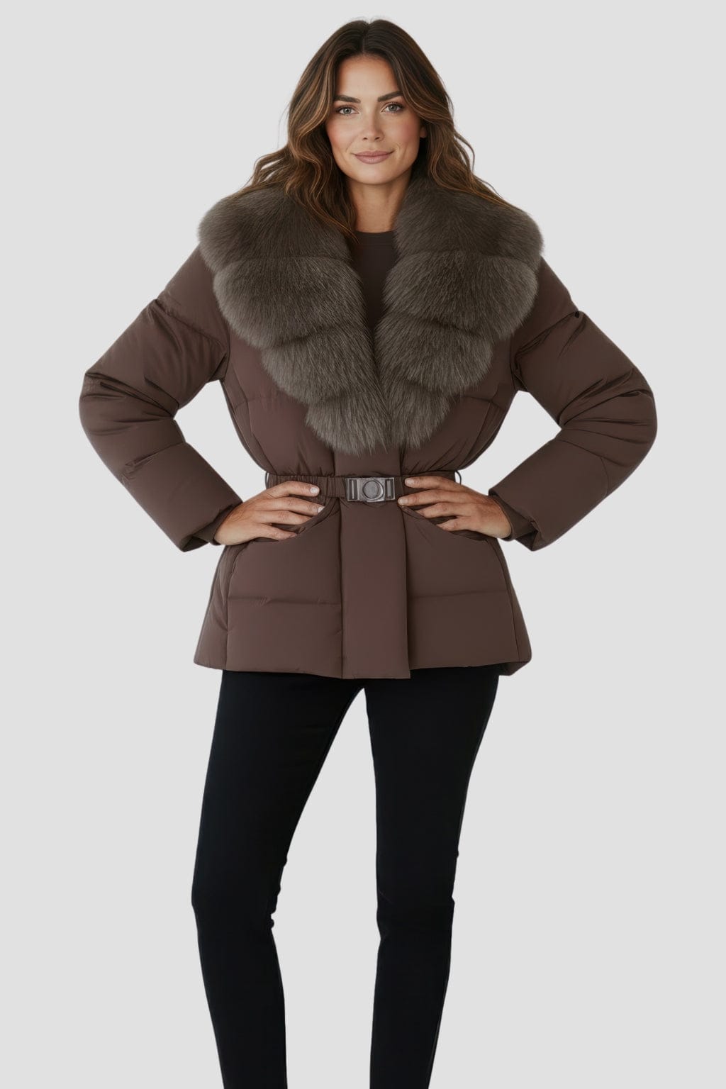 Blouson fourrure femme mi long marron Héritage fourrure