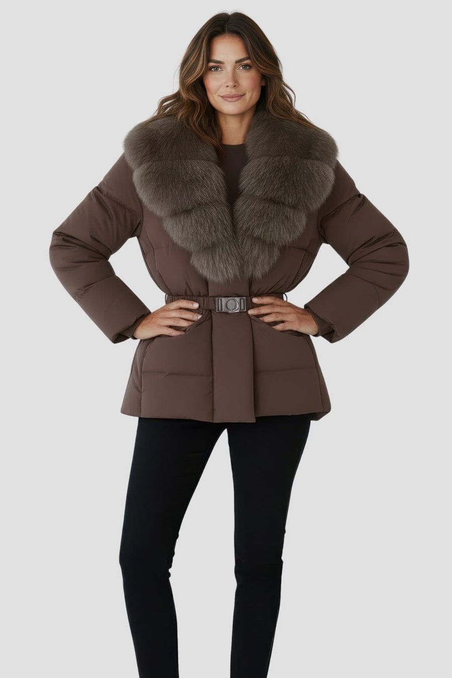 Blouson fourrure femme mi long marron Héritage fourrure