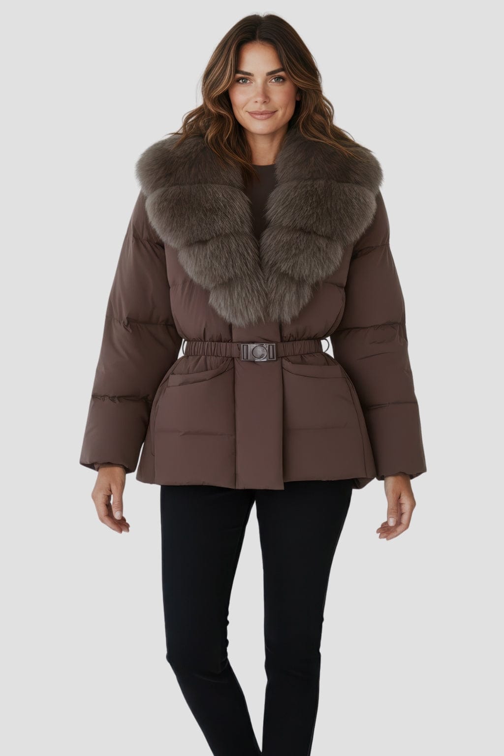 Blouson fourrure femme mi long marron Héritage fourrure
