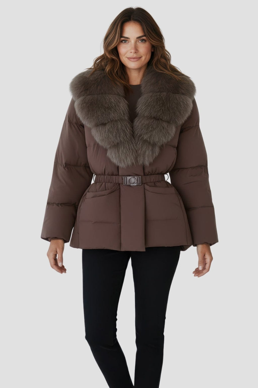 Blouson fourrure femme mi long marron Héritage fourrure
