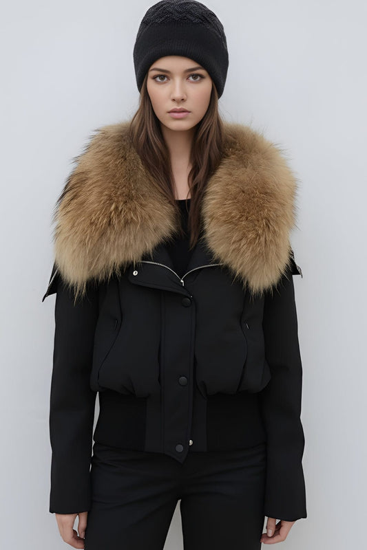 Blouson fourrure femme mi long noir Héritage fourrure