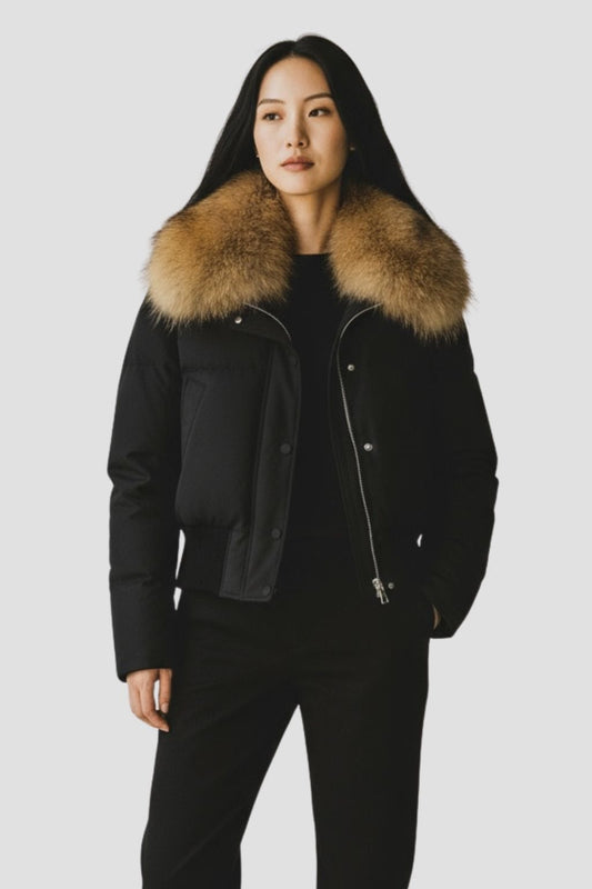 Blouson fourrure femme mi long noir Héritage fourrure