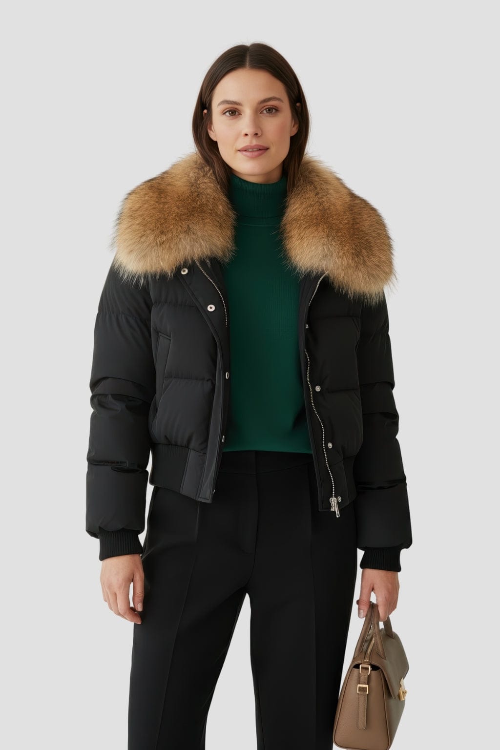 Blouson fourrure femme mi long noir Héritage fourrure