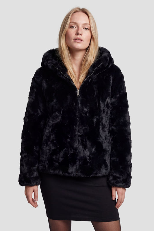 Blouson fourrure femme mi long noir Héritage fourrure