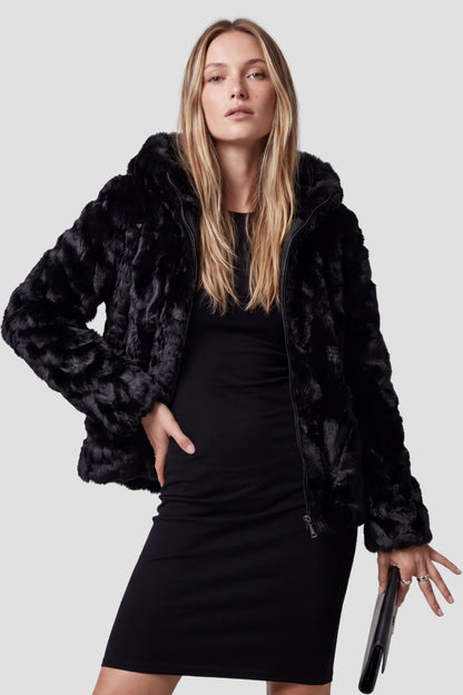 Blouson fourrure femme mi long noir Héritage fourrure