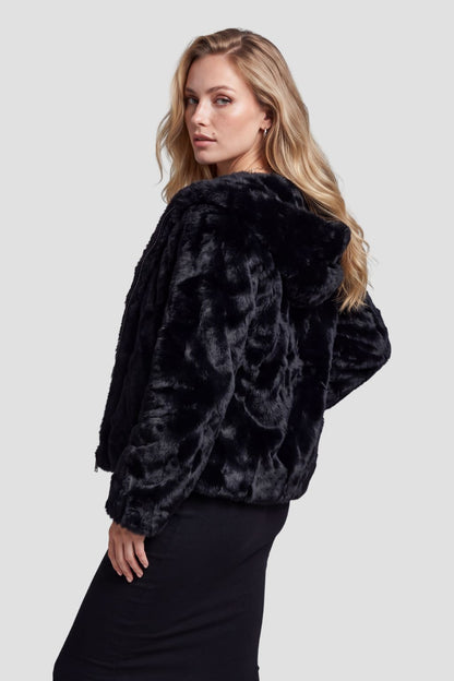 Blouson fourrure femme mi long noir Héritage fourrure