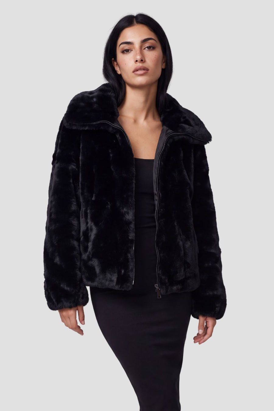 Blouson fourrure femme noir